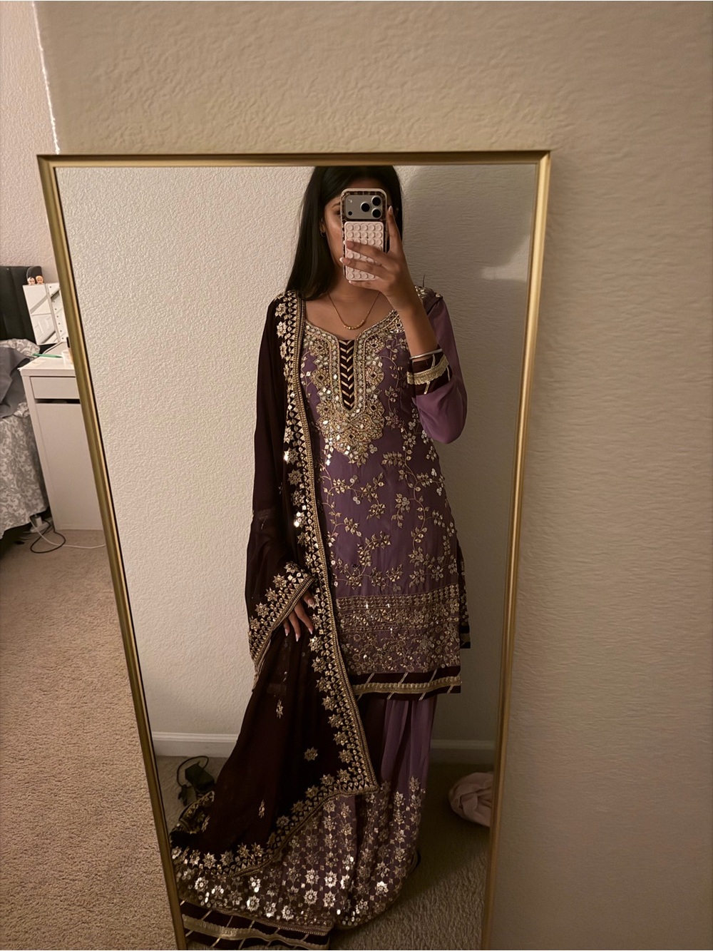 Elegant Purple Embroidered Women's Dress with Matching Dupatta